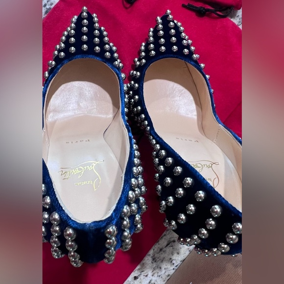 Christian Louboutin BILLY 120 Velvet Silver Studded Eclipse High Heels EU 37 - Picture 6 of 14